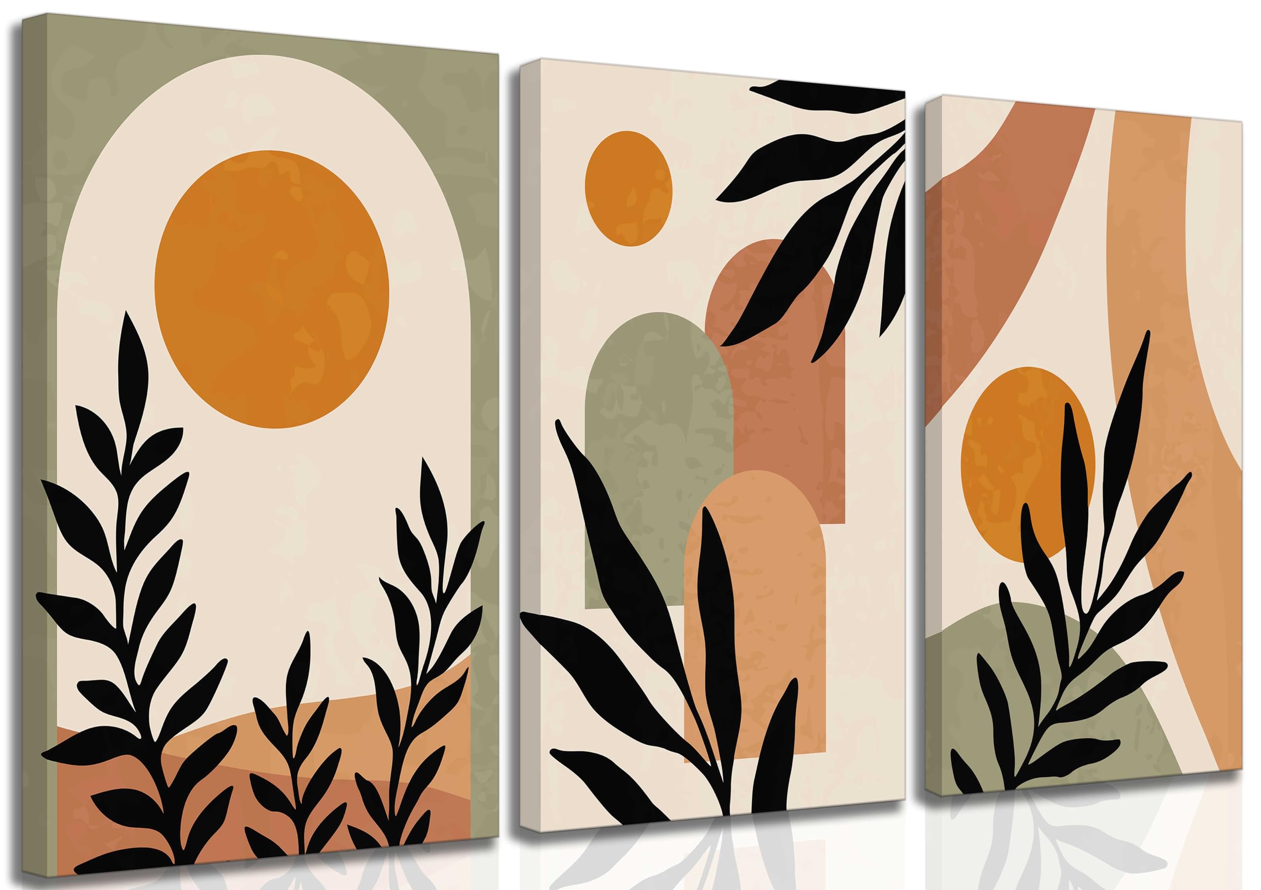Photo 1 of ** RETAIL PRICE $30.00** 
3 Pcs Mid Century Modern Boho Sun Canvas Wall Art Neutral Abstract Minimalism Bohemian Mountains Plants Pictures Wall Decor Posters Prints Artwork for Bedroom Living Room Home Decoration