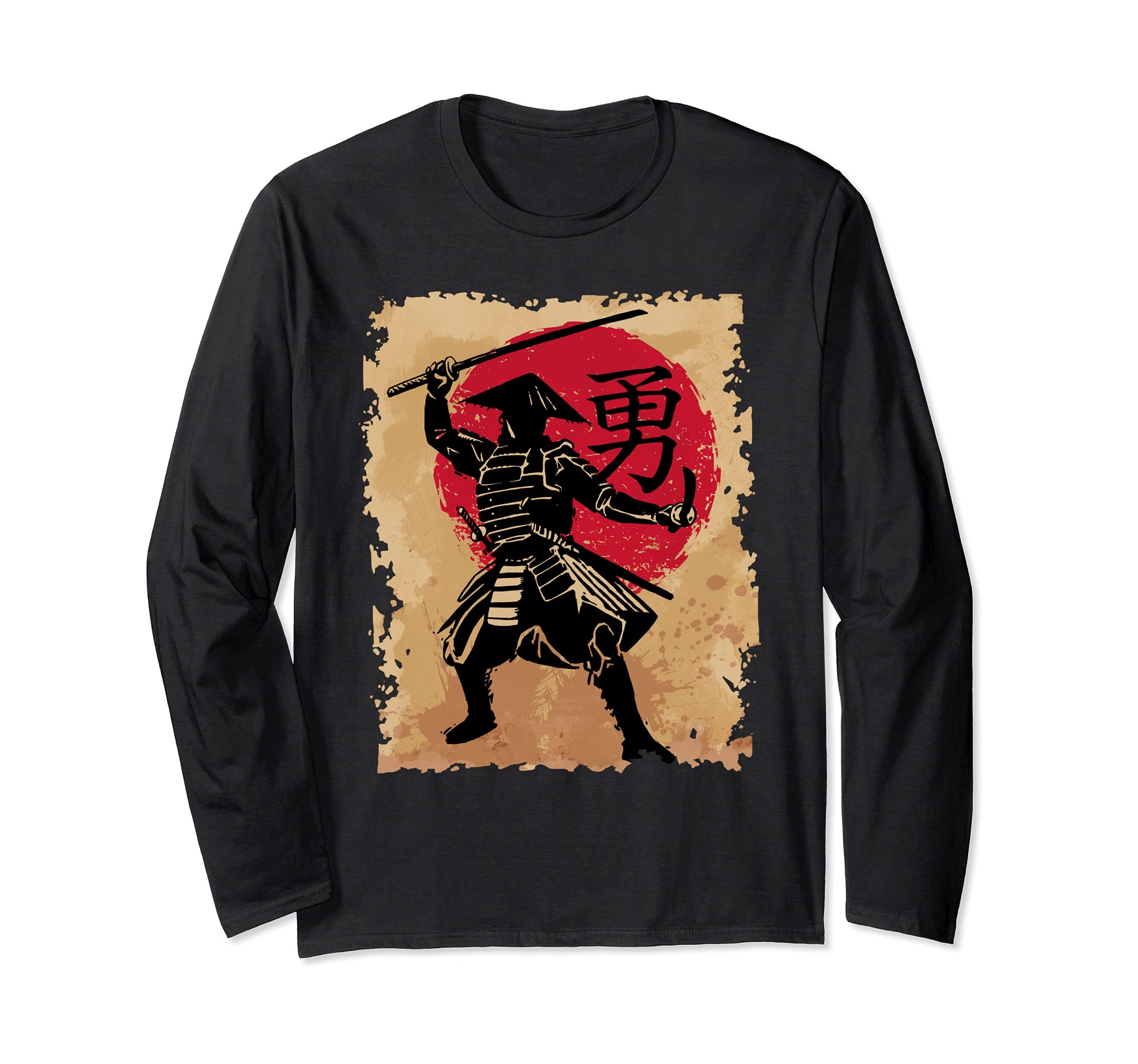 Japanese Samurai Papyrus Sun Japan Calligraphy Warrior Long Sleeve T-Shirt