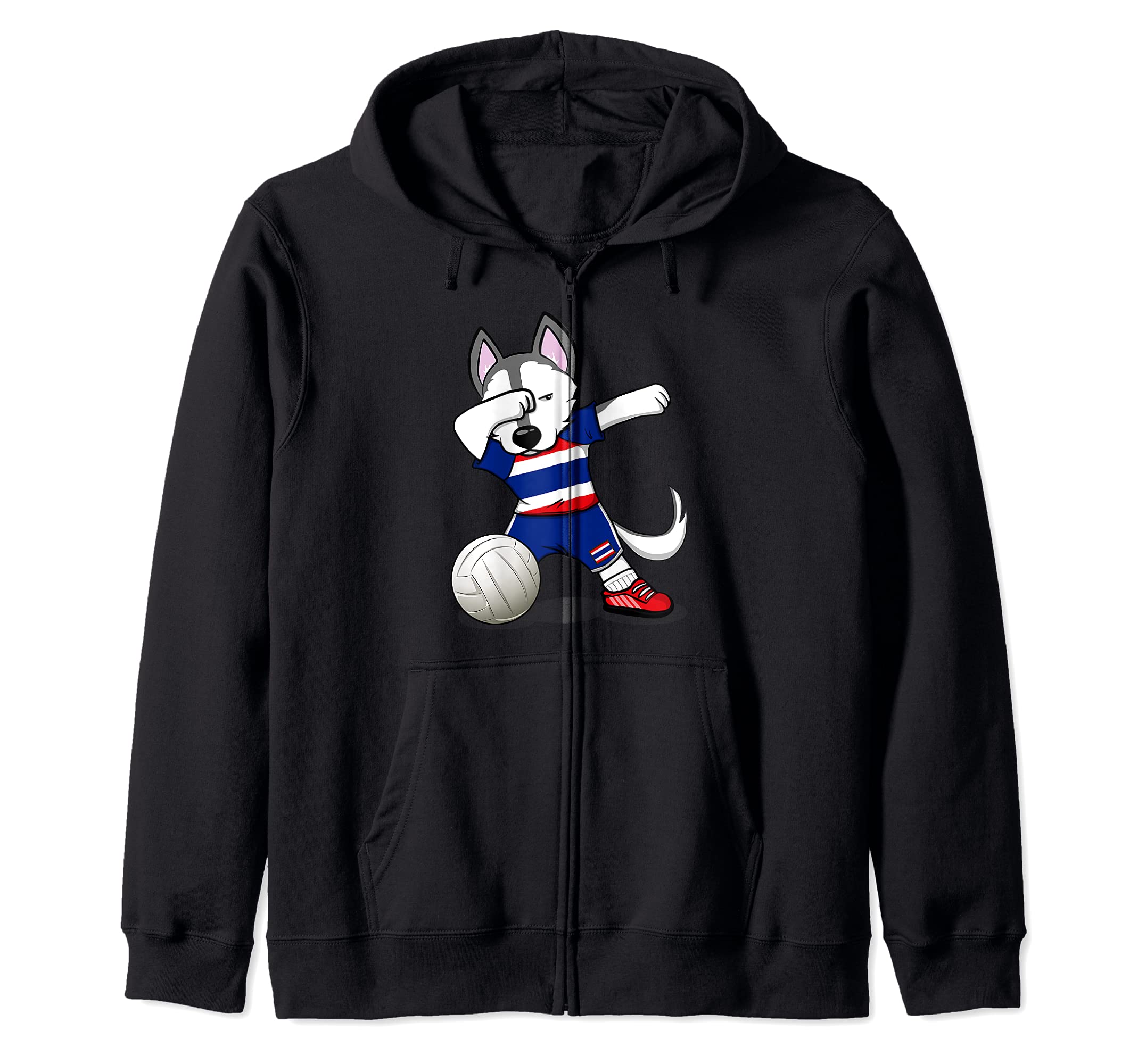 Dabbing Husky Dog Thailand Volleyball Fans Jersey Thai Flag Zip Hoodie
