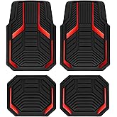 PIC AUTO Heavy Duty Rubber Floor Mats, Red Aluminum Film Car Mats Set, Front and Rear Car Mats with Anti-Slip Backing, All Weather Protection, Trim-to-Fit for Automotive SUV, Sedan, Van