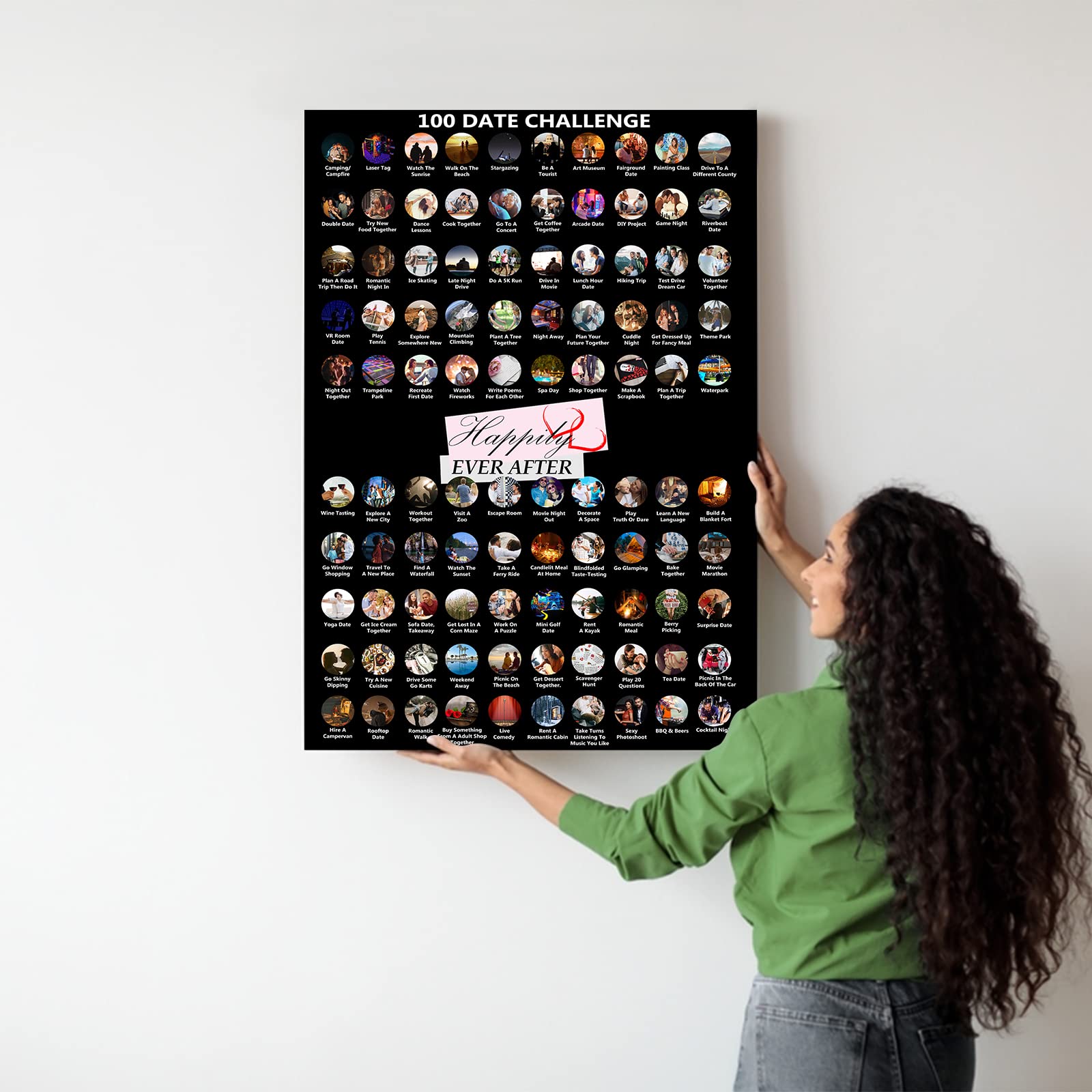 Happily Ever After's 100 Date Scratch Off Poster - Couple's Bucket List for Valentine's Day - Adventurous Dates and Fun Challenges, 42 x 59.4 cm, Black