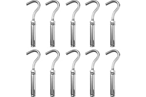 JENSWILL Expansion Hook Anchor Bolt 10 Pack M6 304 Stainless Steel Concrete Wall Hook Heavy Duty Open Cup Hook Expansion Bolts for Concrete Wall