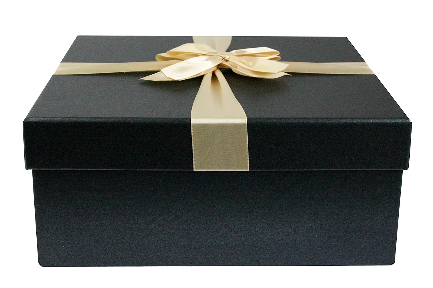 Emartbuy Black Rigid Gift Box with Ribbon – 23.5 x 23.5 x 10 cm – Luxury Cardboard Presentation Box | Premium Packaging for Hampers, Birthdays, Weddings, Corporate Gifting