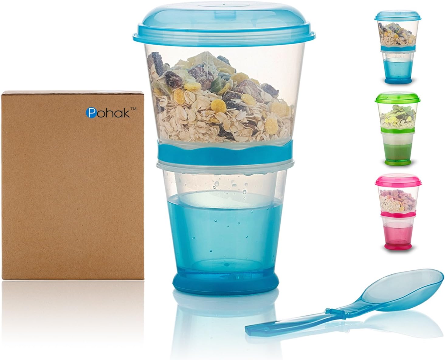 Müsli To Go Becher mit MilchKühlfach & Löffel, Müslibecher, Joghurtbehälter, Thermobecher