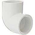 Spears 407 Series PVC Pipe Fitting, 90 Degree Elbow, Schedule 40, White, 3/4" Socket x NPT Female