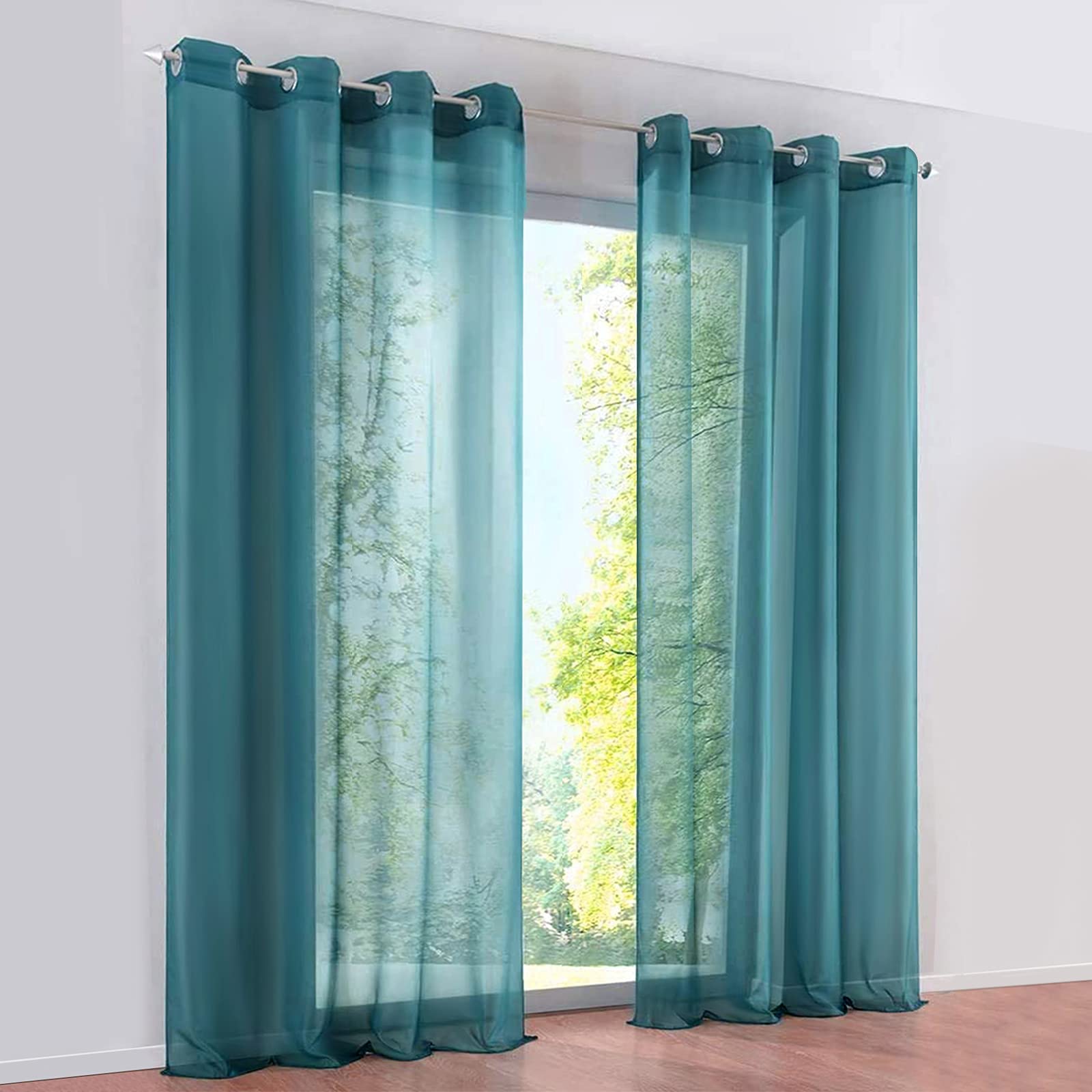 SIMPVALE Sheer Voile Curtain Semi Transparent Curtains High Density Terylene Eyelet Curtains Indoor Living Room Bedroom Balcony Curtains 100% Polyester, Blue, 55"(Width) x 57"(Drop), 2 Panels
