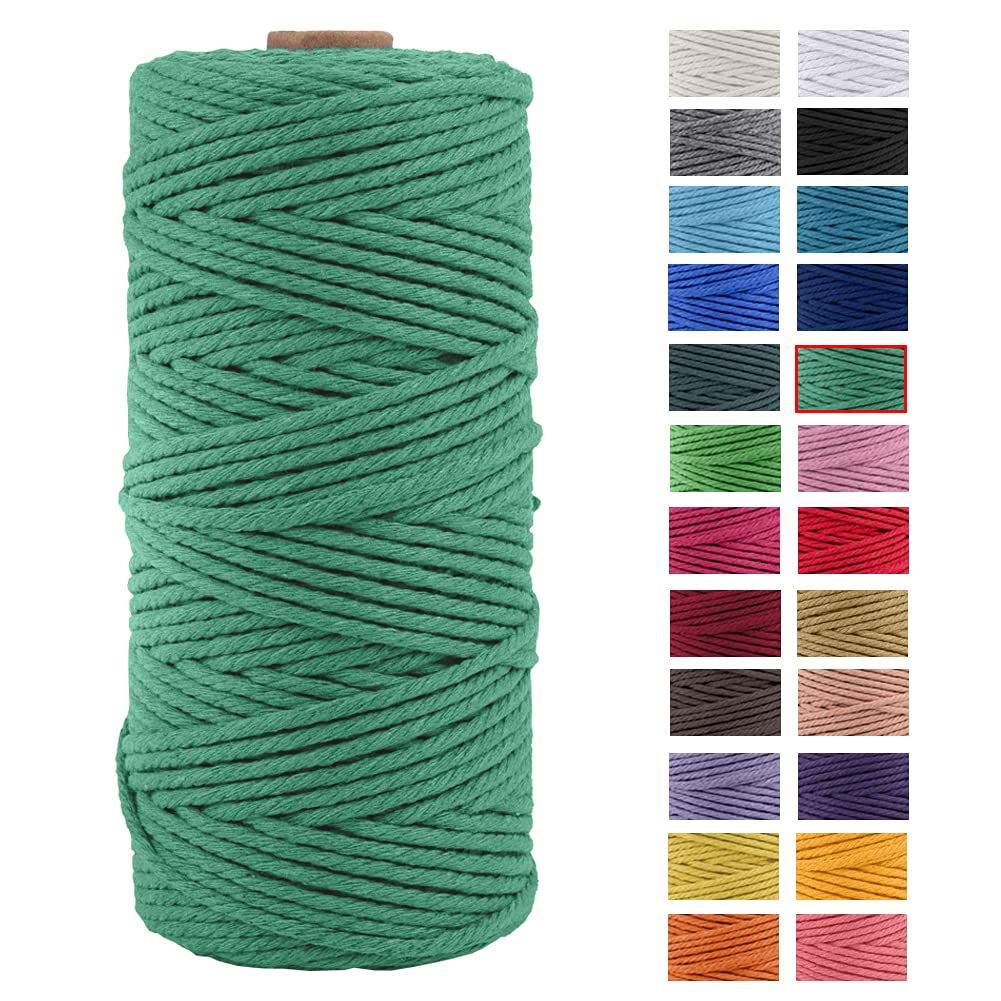 JeogYong Macrame Cord Thick Natural Cotton Cord Yarn Macrame Rope for Wall Hangings, Plant Hangers, DIY Crafts, Home Decorations, Gift Wrapping 3mm x 100m (Green)