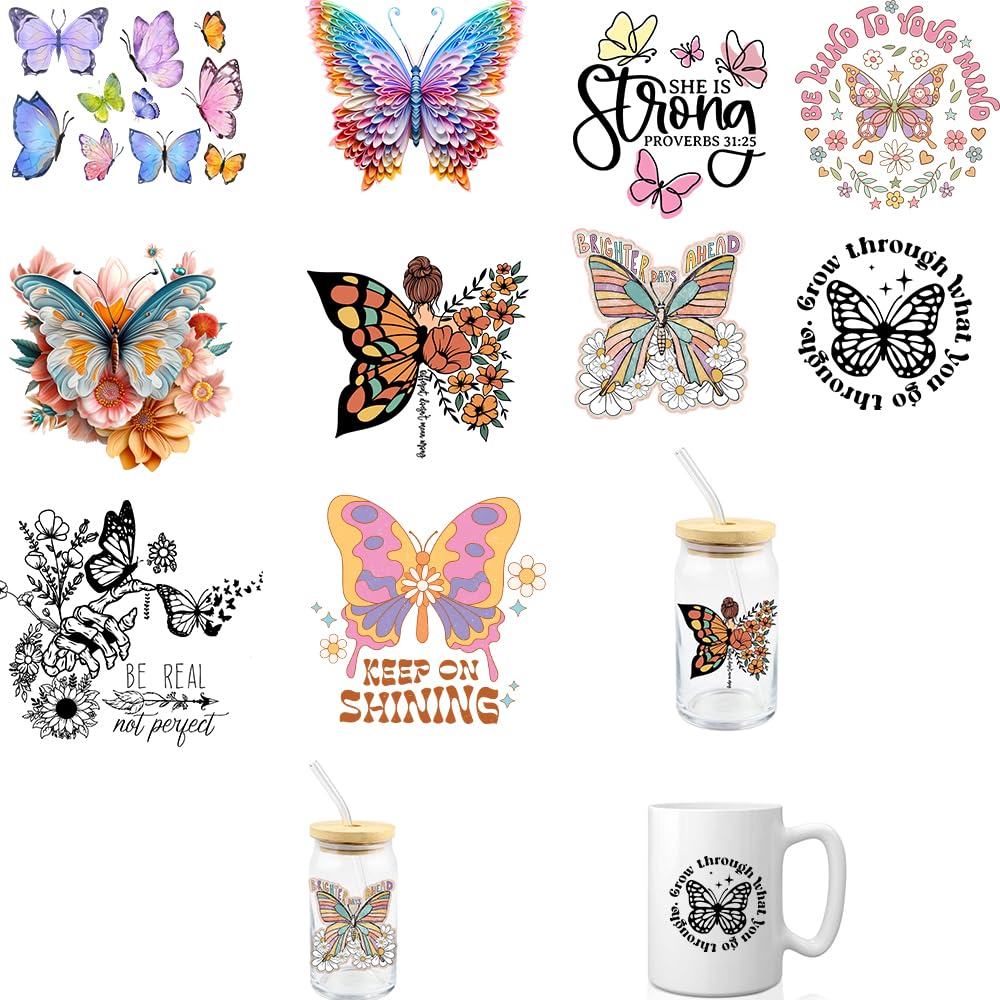 Photo 1 of 10 Pcs Butterfly DTF Cup Wrap Transfer Sticker Glass Stickers for Cups Waterproof Rub on Transfers Mug Stickers Decals for Crafting DIY Crafts