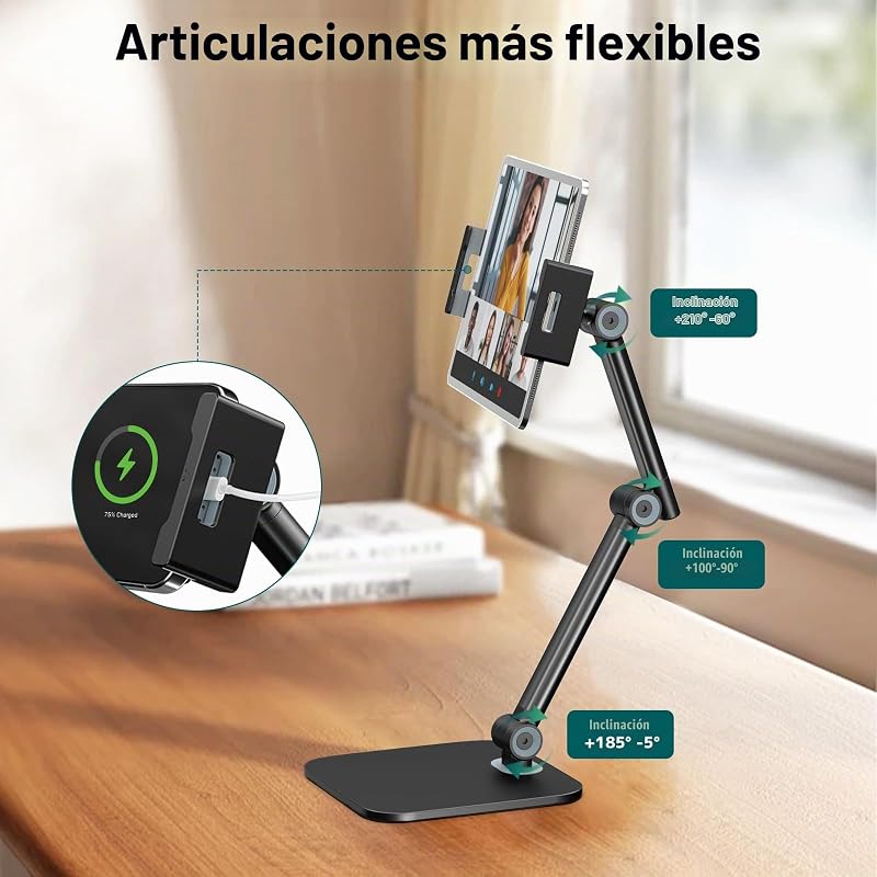 Soporte para Tableta, con Soporte Ajustable, Flexible, con iPad, Kindle, teléfono móvil y más, Soporte de Cuello de Cisne para tabletas de 4,7" a 12,9", edición de sobremesa, Negro — foto 5 de 7