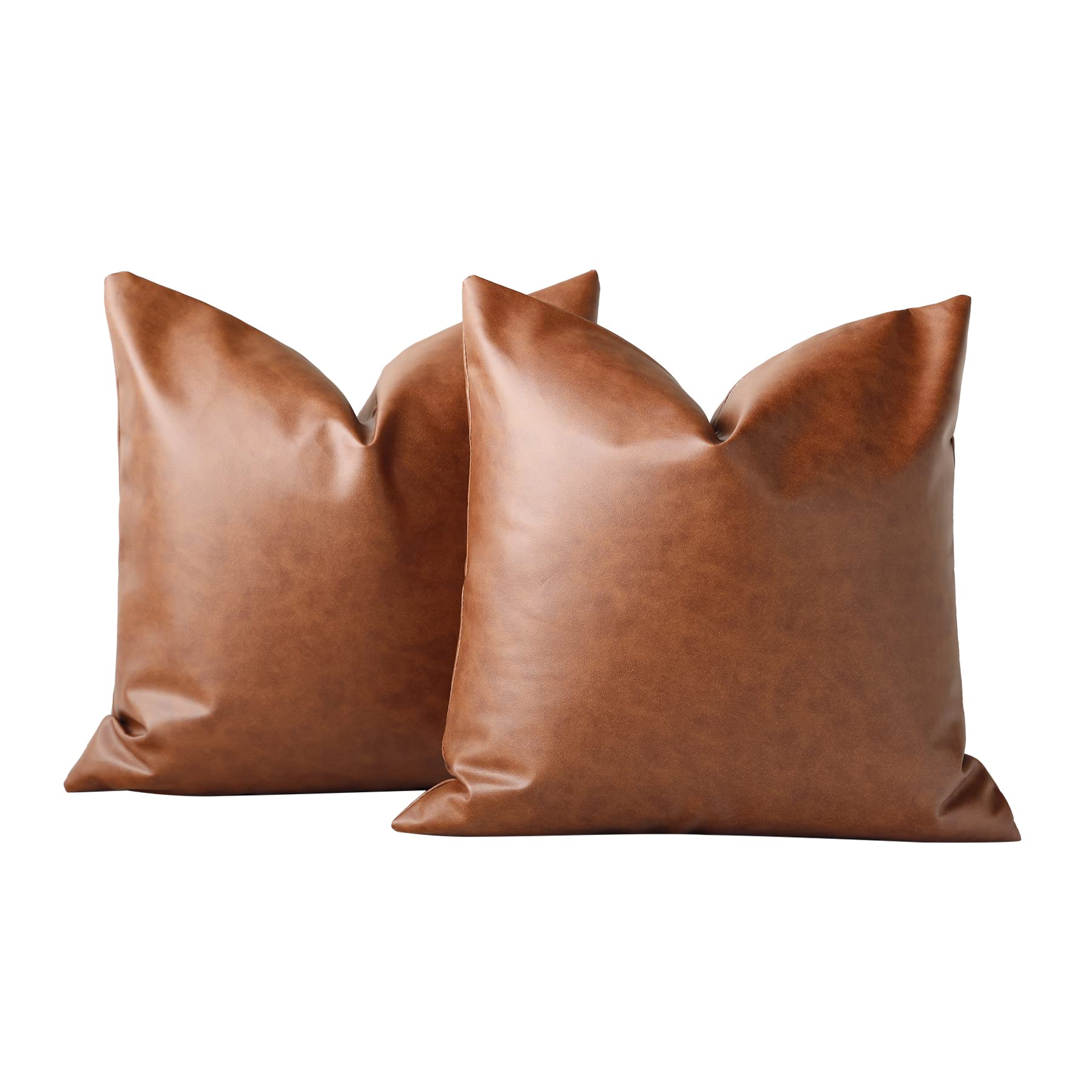 Homefeelzydys Cushion Covers 40x40cm Set of 2, Faux Leather Cotton Cushion Covers Accent Modern Country Farmhouse Style Brown Cushion cases for Bedroom Living Room Sofa