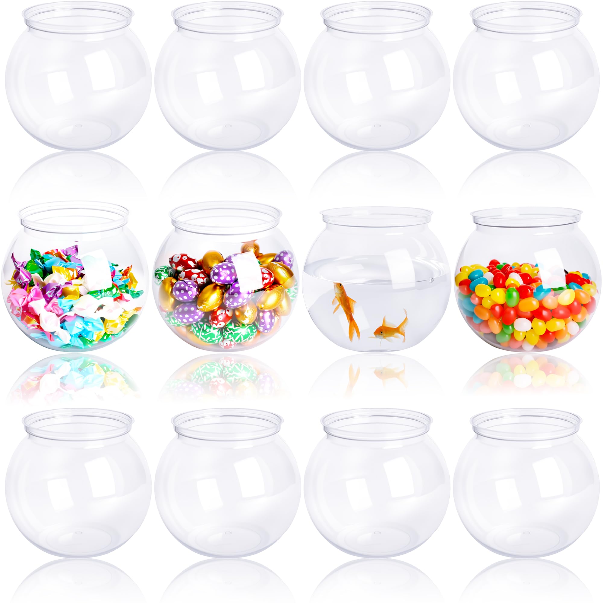 Photo 1 of 12 Pack 26 oz Plastic Fish Bowls Mini Clear Fish Bowls Small Round Fishbowl Aquarium Bulk for Centerpieces Home Decor Party Favors