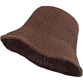 Eigso Womens Mesh Woven Bucket Hats Summer Outdoor Beach Straw Bucket Hat for Woman Packable Beach Hat