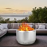 27 Inch Smokeless Fire Pit, Stainless Steel Wood Burning Fire Pits with Removable Stand and Ash Pan, Portable Bonfire Pit with Handle, Outdoor Fire Pit for Camping, Picnic and Family Gathering