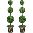 Goplus 3 FT Artificial Boxwood Topiary Tree - Fake Ball Tree With Cement Pot For Indoor Outdoor Decor