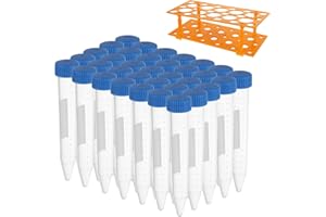 15ml Plastic Centrifuge Tubes with Screw Cap, CertBuy 100 Pack Plastic 15ml Test Tube Polypropylene Conical Tubes with Cap, Graduated Marks with Test Tube Rack