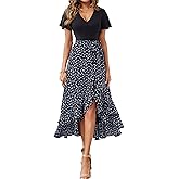 BTFBM Womens Maxi Summer Dresses 2025 Short Sleeve V Neck Boho Floral Print Belted High Low Ruffle Party Cocktail Dress