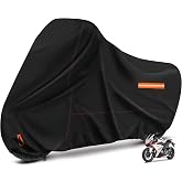 Enzeno Motorcycle Cover Waterproof Motorcycle Rain Tarp Outdoor Storage | Windproof Motorcycle Tarp All Weather Rain UV Protection with Lock-Holes Night Reflective Strips Fits up to 96.5"