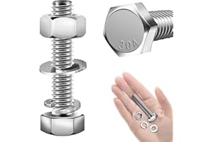 Mywish (20 Sets) 5/16-18x1-1/2 Hex Head Stainless Steel Bolts and Nuts with Flat & Lock Washers, 304 Stainless Steel 18-8, Fu