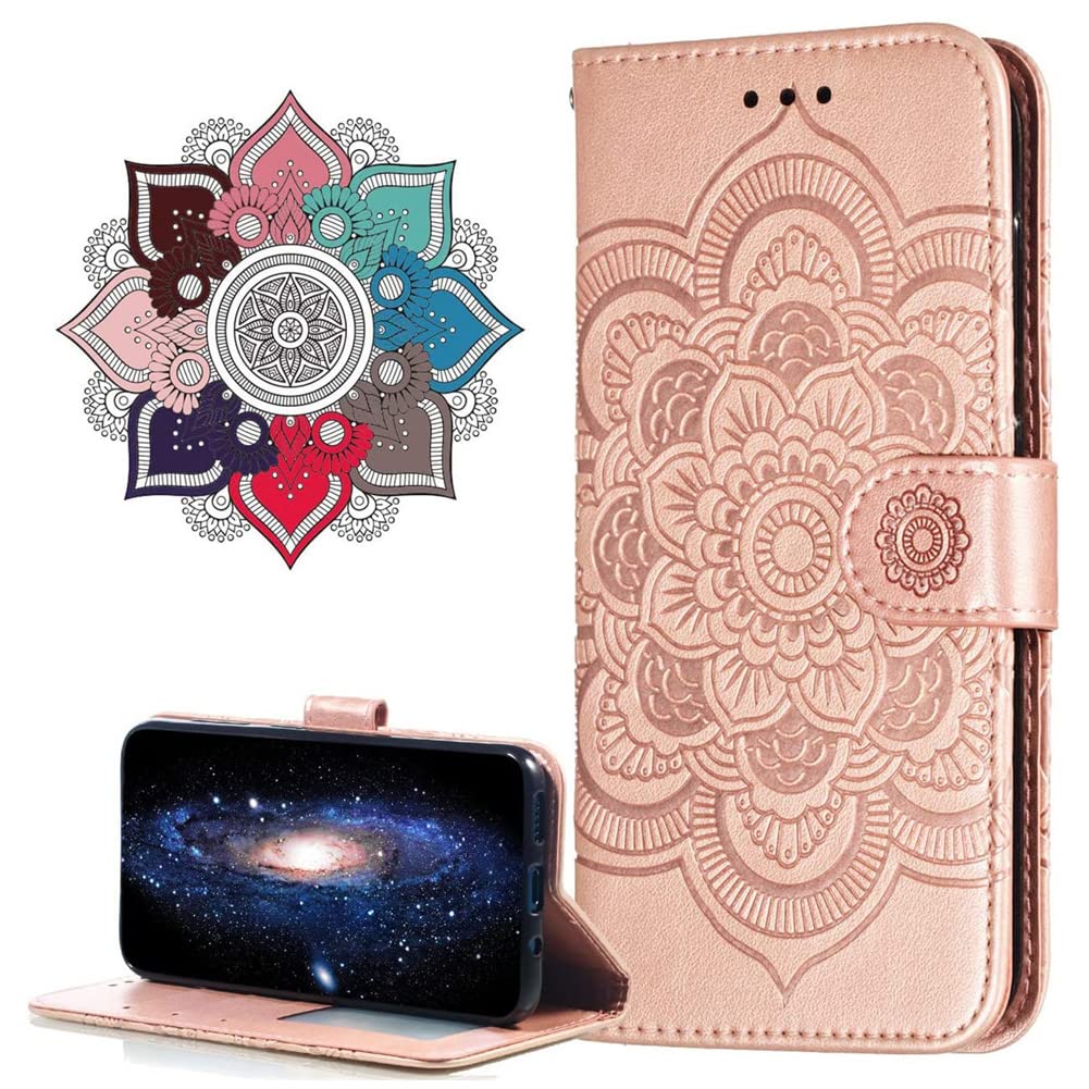 IMIRST Flip Case for Moto G84 PU Leather Wallet Closure Embossed Shockproof Cover with Kickstand Card Slots Holder for Motorola Moto G84. LD Mandala RoseGold