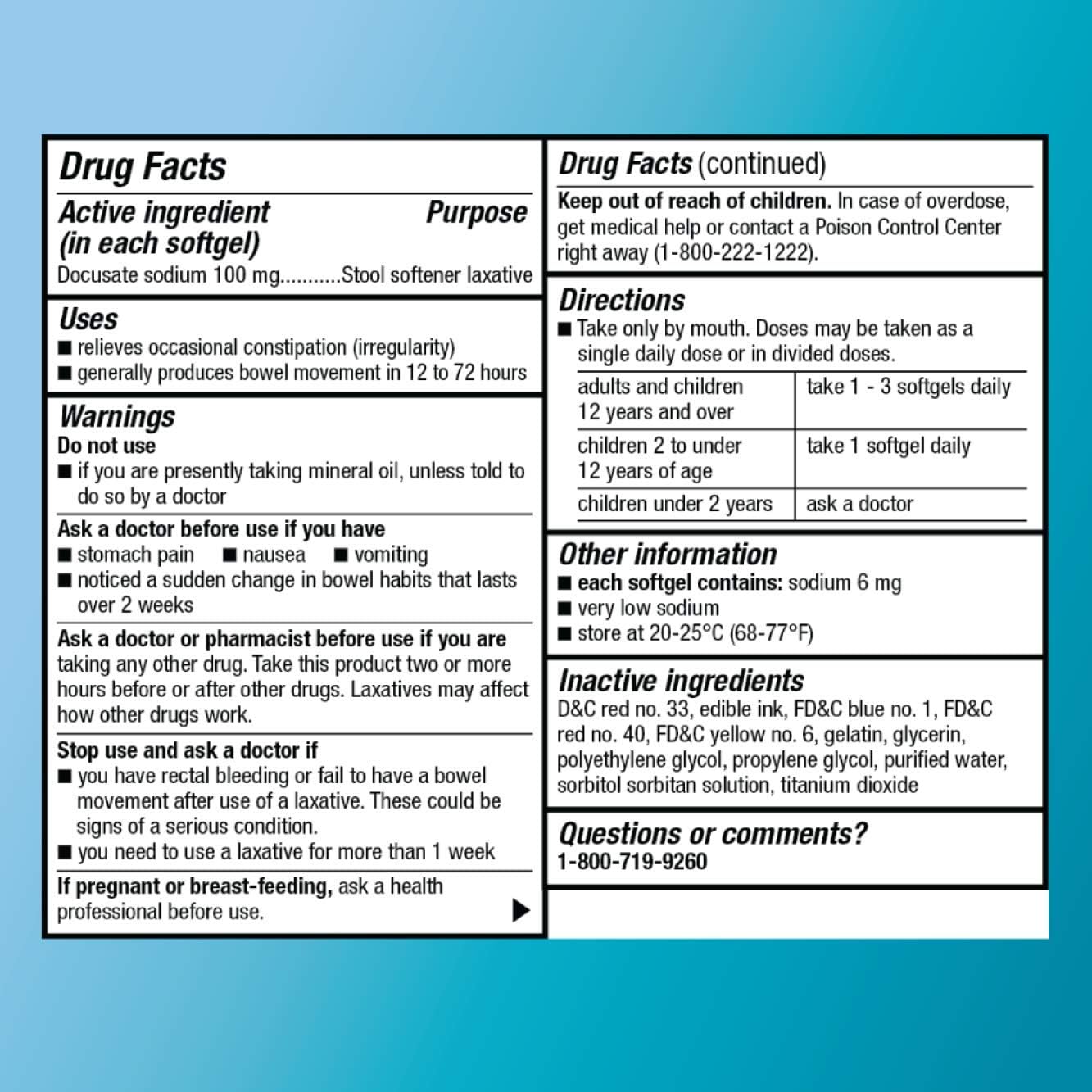  Basic Care Stool Softener Laxative, Docusate Sodium 100 mg, Softgels, 100 Count: Health & Personal Care