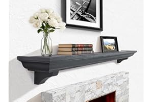 LXWZHK 54 Inch Fireplace Mantel Shelf with Corbels, Rustic Floating Shelf for Wall, Wooden Fireplace Mantle for TV Mounting & Living Room, Black