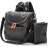 Minsong Diaper Bag Backpack, Small Diaper Backpack for Mom with Changing Station, Stylish Vegan Leather Travel Diaper Nappy Bags (Black)