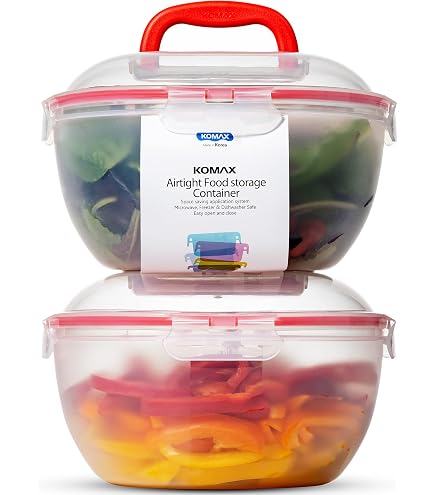 ATRDTO 3-Piece Large Salad Bowls With Lids – Airtight BPA-Free Plastic Food Storage Containers, 4 Lock Lids, Dishwasher Safe