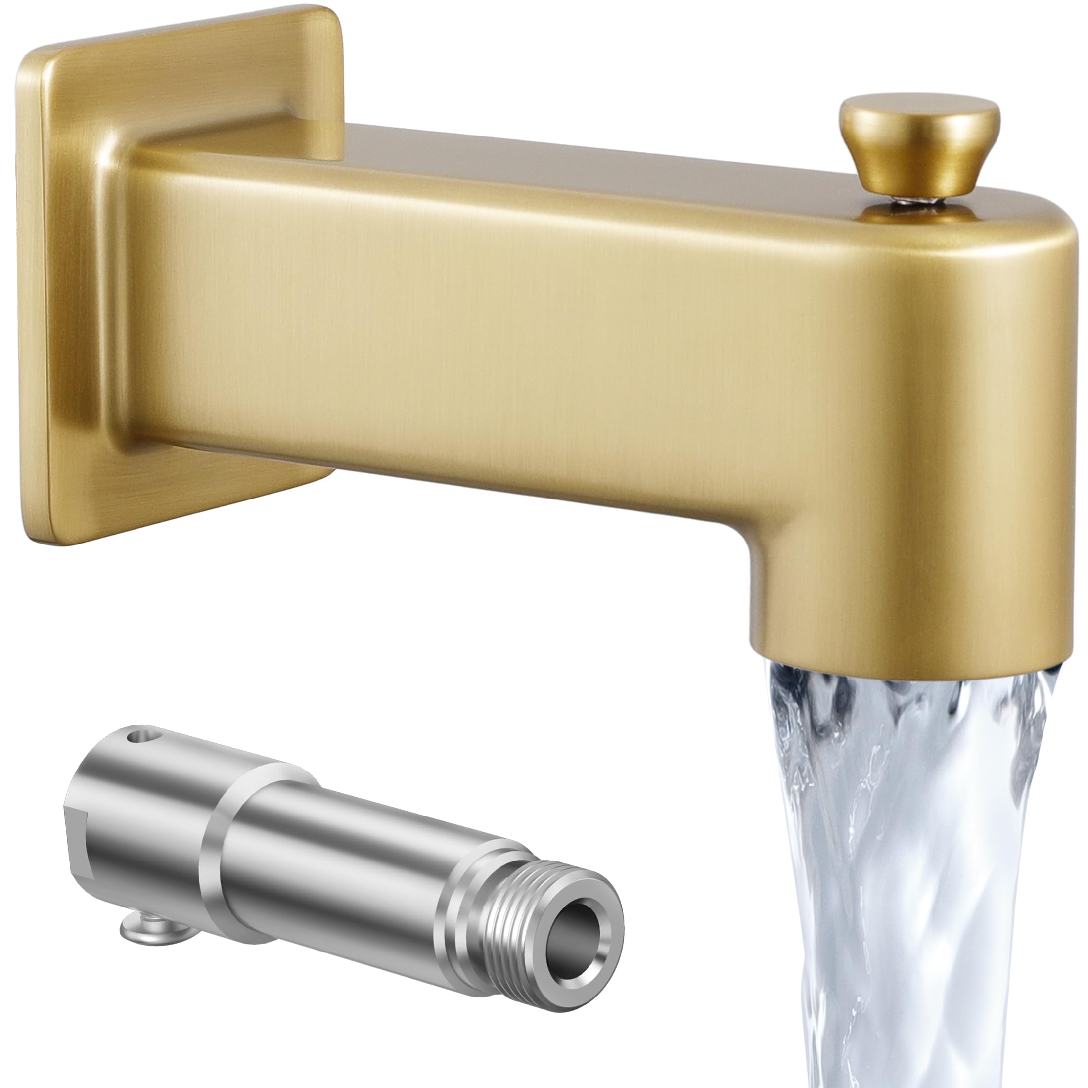 Photo 1 of Brushed Gold All Metal Tub Spout with Diverter, KES 5-3/8 Inch Bathtub Faucet Slip On, Bath Tub Spout Replacement, Fits 1/2 Inch Copper Pipe, PTSN300-BZ