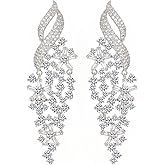 Zircon Gemstone Drop Dangle Earrings, Rhinestone Cluster Earrings Luxury Bridal Flower Fashion Jewelry, 18K Gold Plated 925 Sterling Silver Posts Sparkly Evening Dressy Earrings