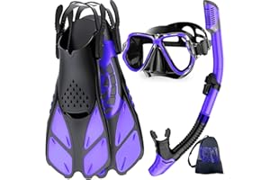 Zenoplige Mask Fins Snorkel Set, Snorkeling Gear for Adults, Panoramic View Snorkel Mask Anti-Fog, Adjustable Dive Flippers, Dry Top Snorkel and Travel Bag, Scuba Gear for Swimming Snorkeling Diving