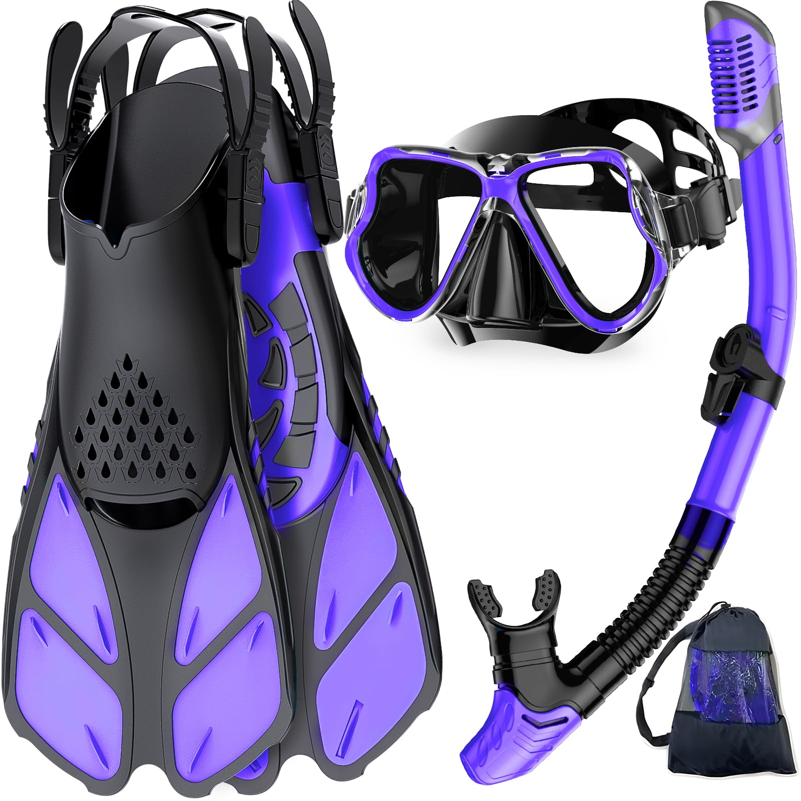 Photo 1 of Zenoplige Mask Fins Snorkel Set, Snorkeling Gear for Adults, Panoramic View Snorkel Mask Anti-Fog, Adjustable Dive Flippers, Dry Top Snorkel and Travel Bag, Scuba Gear for Swimming Snorkeling Diving