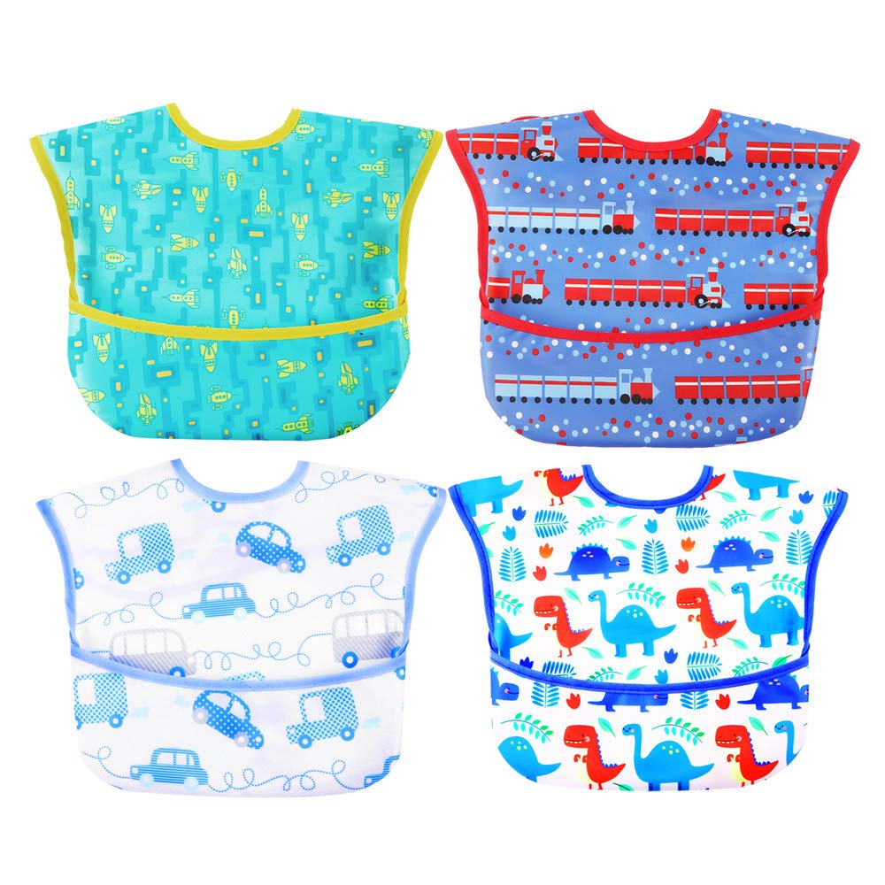 norinori Baby bibs Waterproof Feeding bib - Starter Bib with Catcher Pocket For Todder Infants Washable Soft 4Pac 6-24M