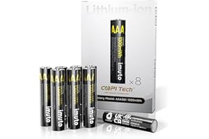imuto Rechargeable AAA Batteries Lithium 8 Pack,1300mWh 1.5V Constant Output Triple a Lithium Batteries 1600 Cycles Long Lasting（No Charger）