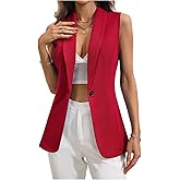 WDIRARA Women's Casual Dressy Button Down Vest Blazer Sleeveless Collared Outerwear