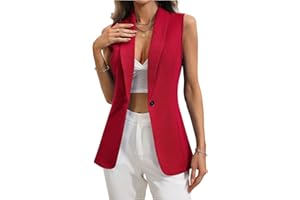 WDIRARA Women's Casual Dressy Button Down Vest Blazer Sleeveless Collared Outerwear
