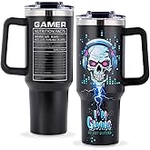 TIKMODERN Gamer Tumbler Gamer Gifts for Men Boys - 40oz Game Themed Tumbler with Handle - Christmas Birthday Present for Teen Boys with Lid and Straw for Gamer