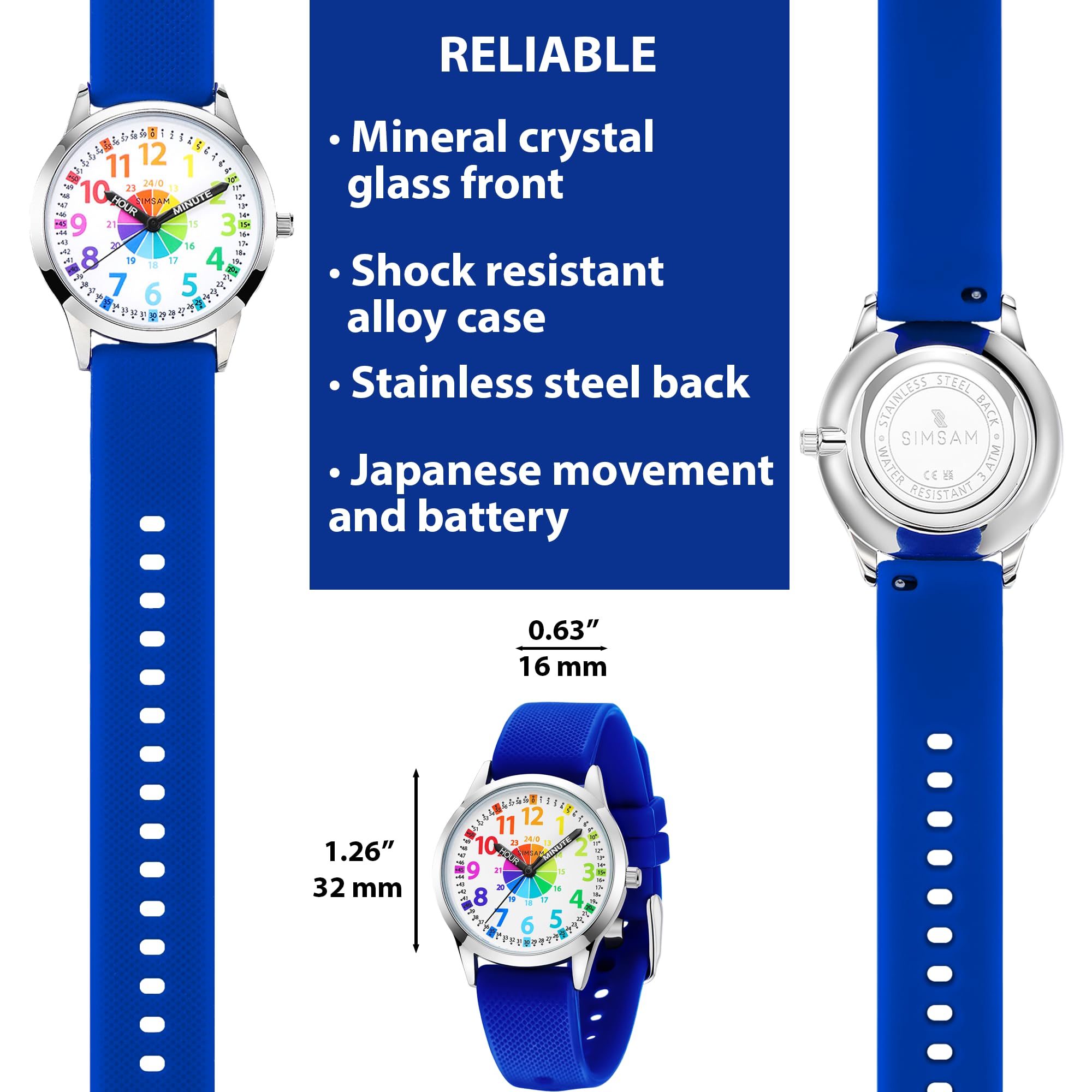 SIMSAM Kids Analog Watch, Learning Watch for Kids 8-12, Waterproof Time Teacher Watches for Boys Ages 5-7 6-8, Easy to Read Educational Girls Watches Ages 8-12, Great Gift Boys Girls Year 4-12 Old Waterproof