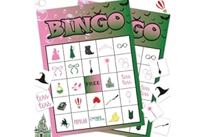 JKHYCF Wicked Bingo Game for Kids Wicked Party Decorations Pink and Green Witch Bingo Cards for 24 Players West Witch Bingo for Adults Birthday Party Board Table Bingo Cards Game for Family Large Group
