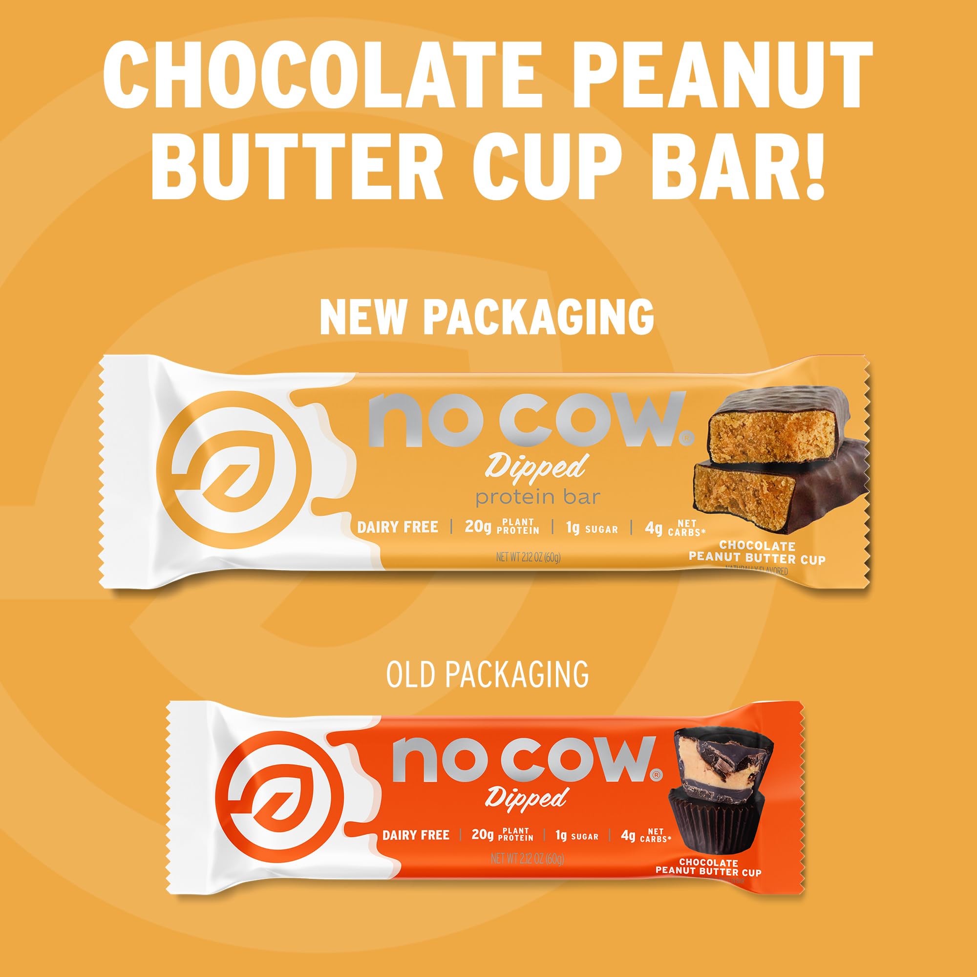 No Cow Vegan Protein Bars, Upgraded Peanut Butter Cup | 20g Plant Based Protein, Gluten Free, Dairy Free, Soy Free, Keto Friendly, Low Sugar, High Fiber Snack Bars | Pack of 12
