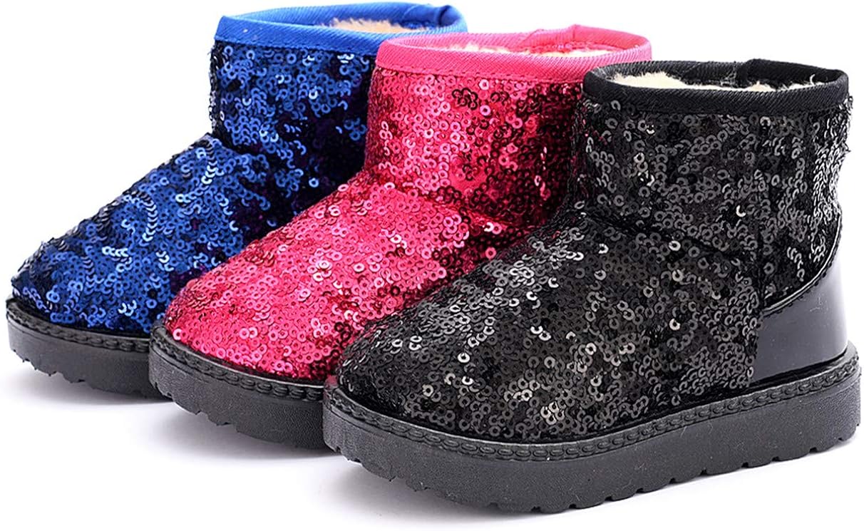 | DADAWEN Boy's Girl's Warm Winter Sequin Waterpoof Outdoor Snow Boots | Snow Boots