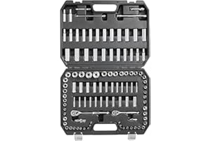 VEVOR Socket Set, 1/4" and 3/8" Drive Socket and Ratchet Set, 6-Point Socket Opening, 106 Pcs Tool Set SAE and Metric, Deep and Standard Sockets, 5/32-1 in, 5-19 mm, with Accessories, Storage Case