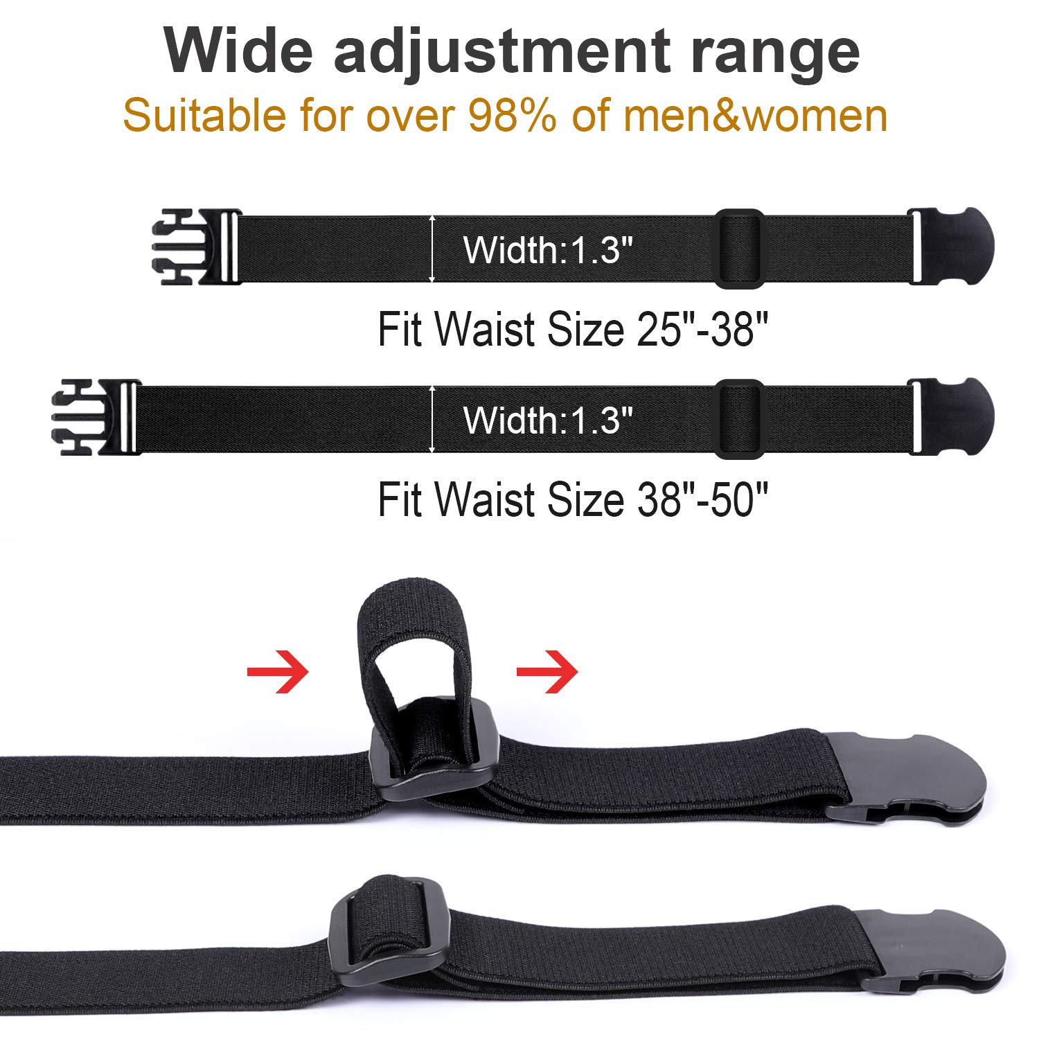 Elastic Waist Belts for Men & Women Fashion Adjustable Stretch Belt No Show Flat Buckle
