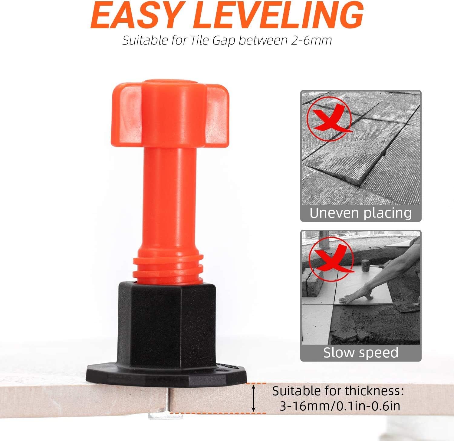 BizoeRade Reusable Tile Leveling System Kits with 100PCS Tile Spacer and 50 PCS Replaceable Steel Needle for Flat Ceramic Floor Wall Construction Tools - Image 5