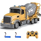 Fistone RC Cement Mixer Construction Truck, 6 Channel with Lights, 1:24 Electric 360 Degree Stirring Vehicle, Rechargeable To