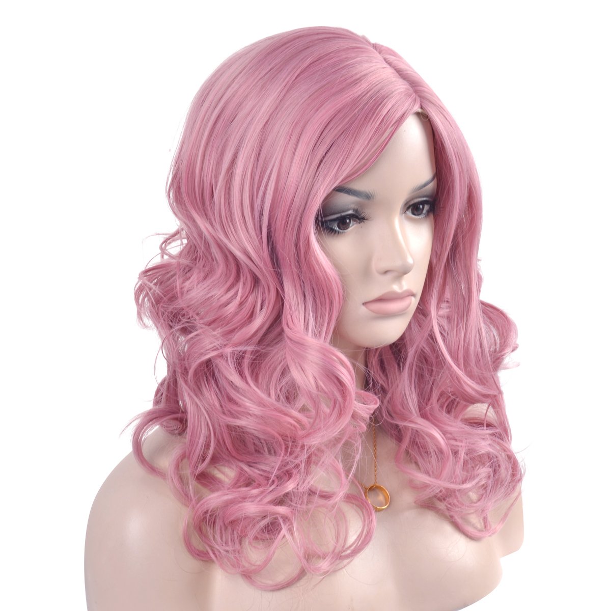 eNilecor Long Pink Wavy Curly Wigs Women Charming Synthetic Heat Resistant Cosplay Hair Wig (20\