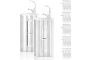 EXEXIUO 2 Box Refillable Floss Pick Dispenser Travel Dental Floss Holder with 70 Count Adult Floss Sticks Portable mini Toothpick Dispenser for Dinners, Dating, Travel, Hotels (White)