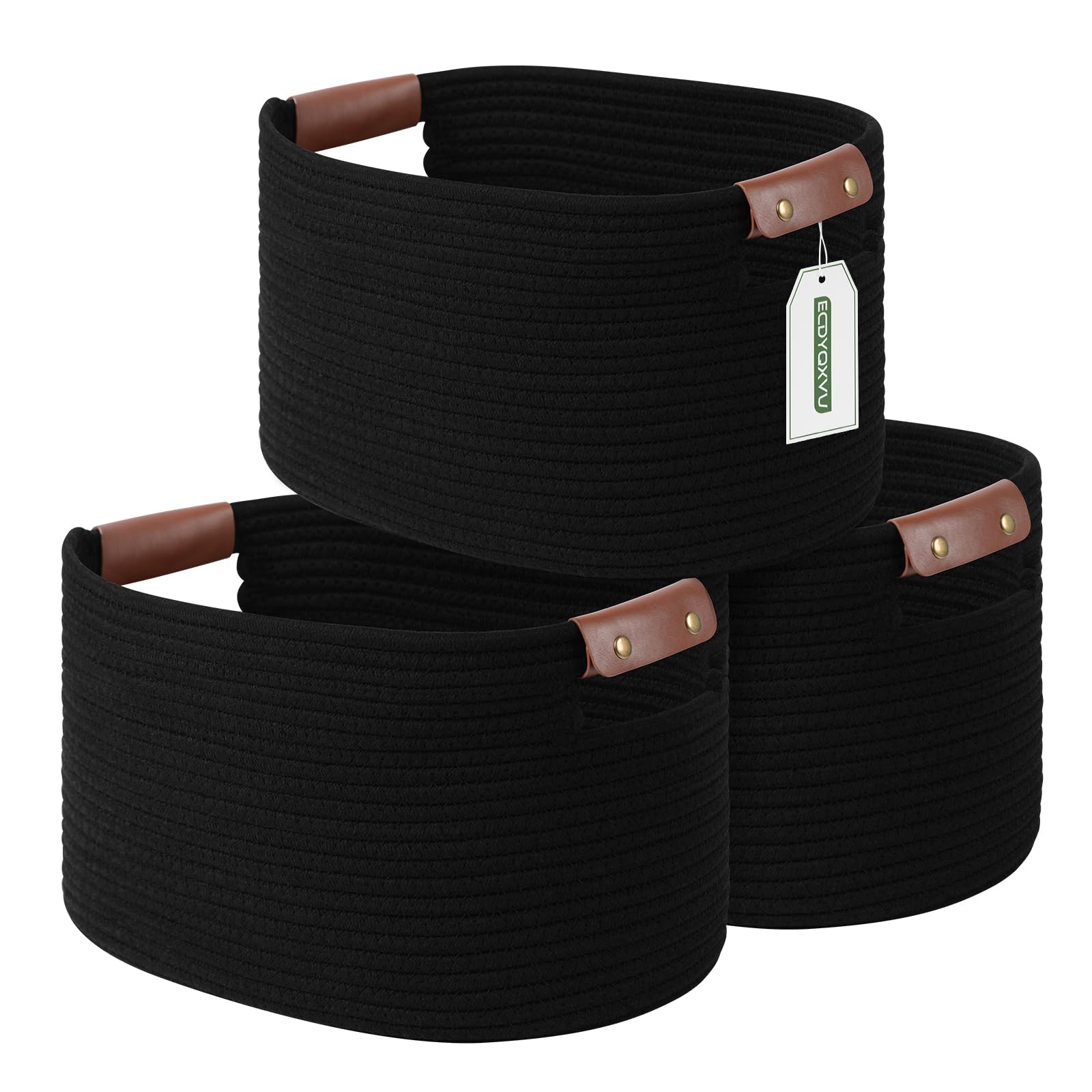 Photo 1 of ECDYQXVU Cotton Rope Basket , Storage Baskets with Handle, 15x10x9 Inch Woven Basket for Shelves, Laundry, Towels, Clothes, Books, Toys (Black 3Pack)