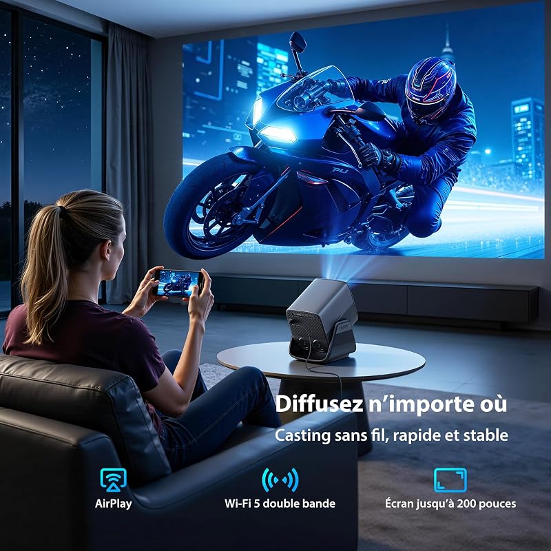 Vidéoprojecteur 1080P HDR10+, Mémoire de 32 Go【Apps intégrées】