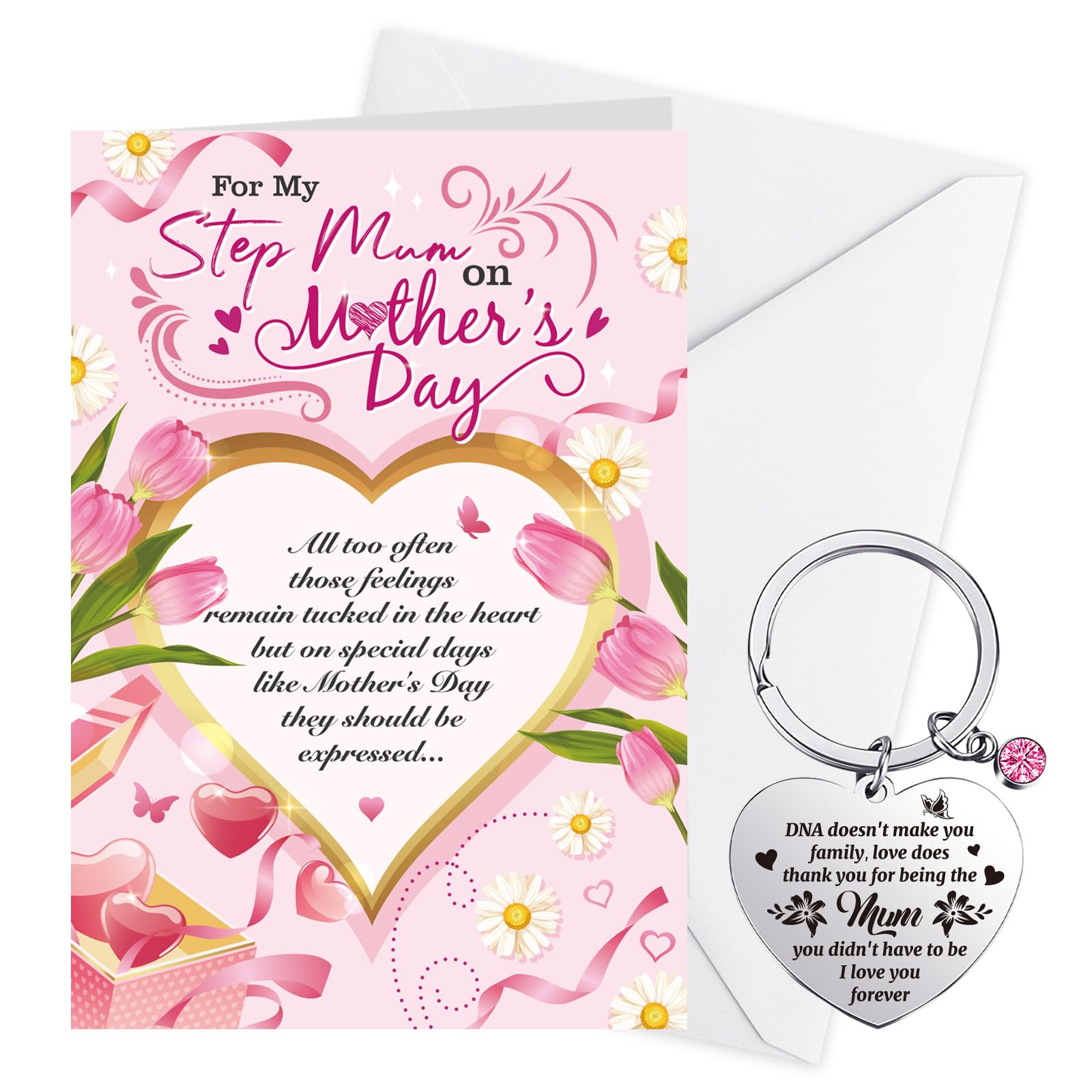 DPKOW Step Mum Mothers Day Card, Step Mum Gifts Mothers Day Card from Step Son Daughter