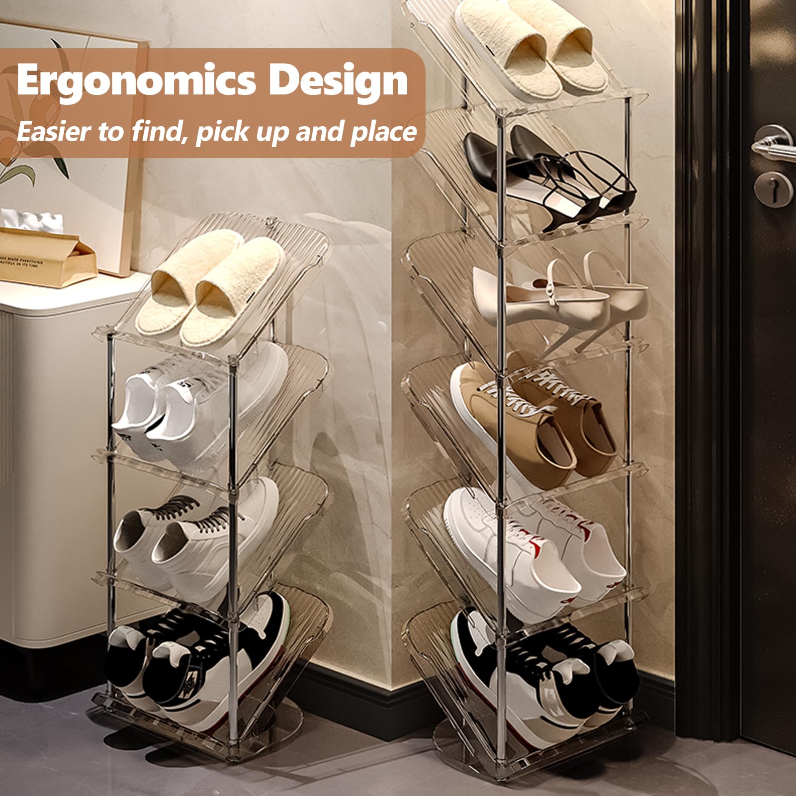 Patinao 2 Stück Schuhregal Schmal mit 5 Ebenen, Platzsparend Schräg Schuhablage, Schuhschrank Schuhaufbewahrung Shoe Rack Schuhbank Schuhe Schrank Schuh Regal Organizer Schuhständer Schuhorganizer 3